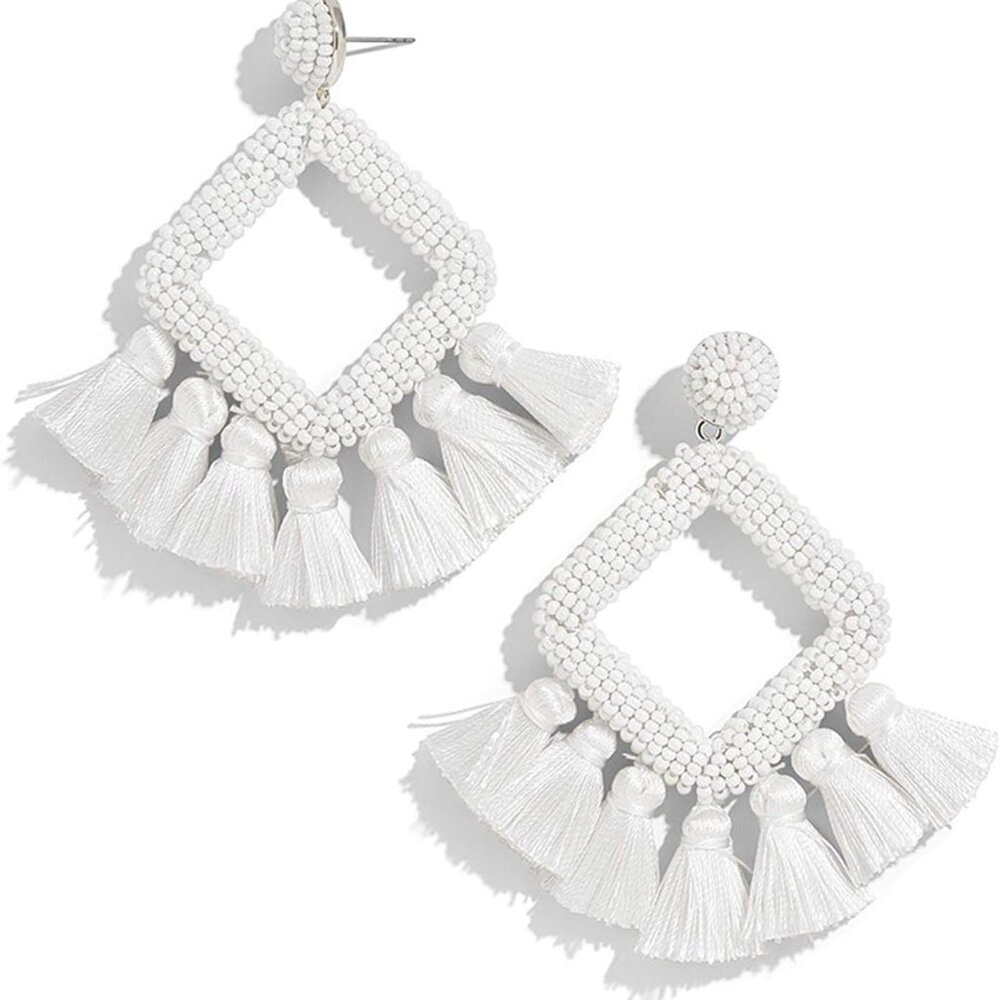 Long Tassel Earrings Statement Bohemian Pom Ball Handmade Drop Dangle Earrings f